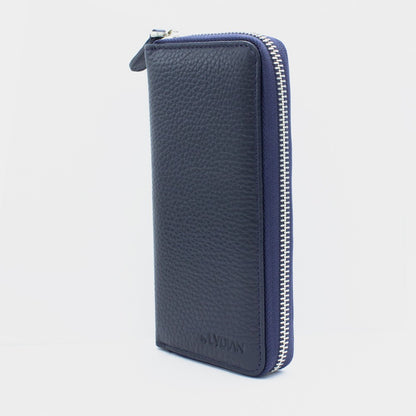 Zipe en cuir bleu marine avec portefeuille d'entrée de téléphone