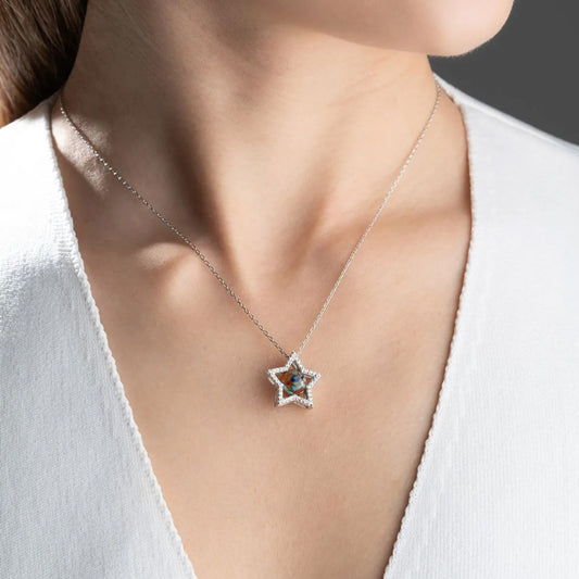 925 Sterling Silver Star Necklace with Mixed Stones