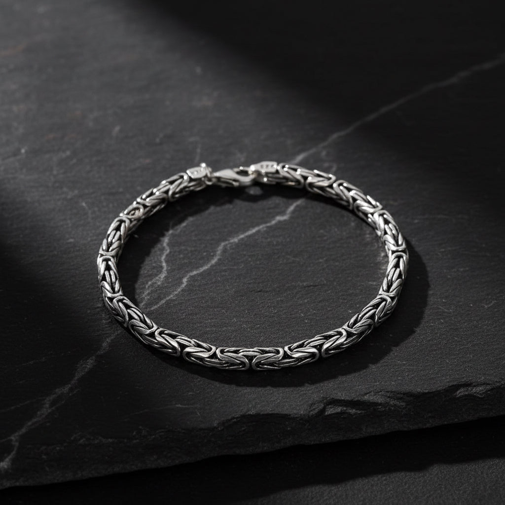 925 Sterling Silver Flat King Chain Bracelet 5mm