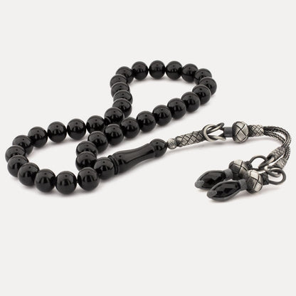 Kazaz Silver Sildlel Black Fire Amber Rosaire