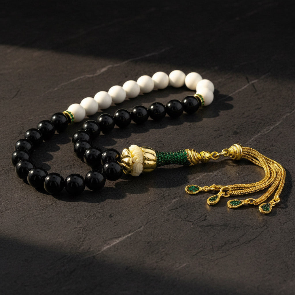 925 Sterling Silver Onyx Stone Rosary