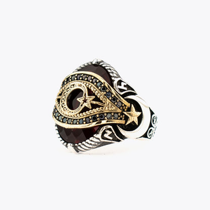 Moon Star Motif Silver Men's Ring