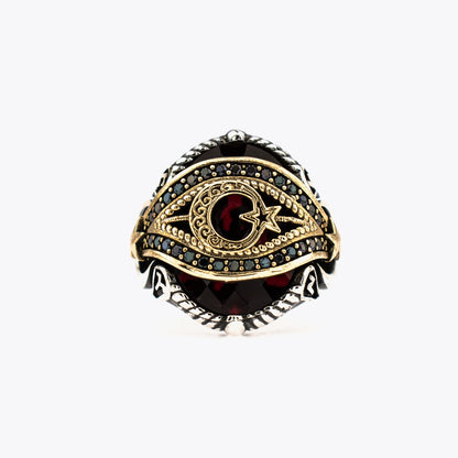 Moon Star Motif Silver Men's Ring