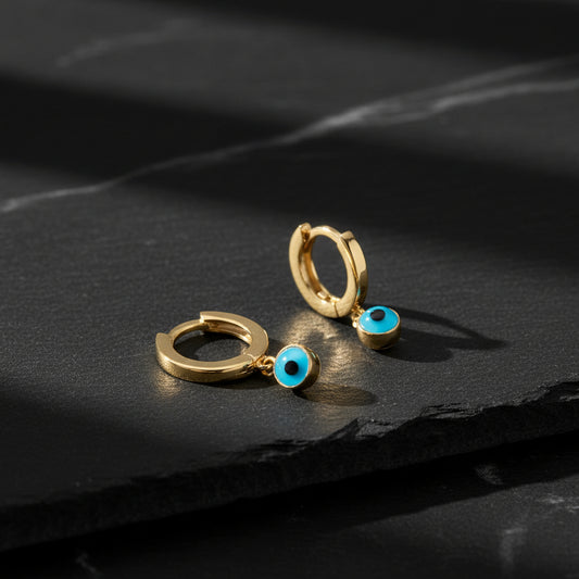 Evil Eye Stone Hoop Earring – 925 Sterling Silver – Blue Aura