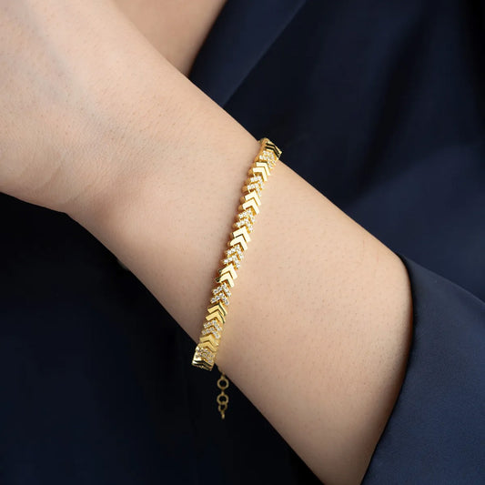 925 Sterling Silver Gold-Plated Zircon Bracelet