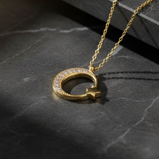 925 Collier d'étoile de la lune en argent sterling