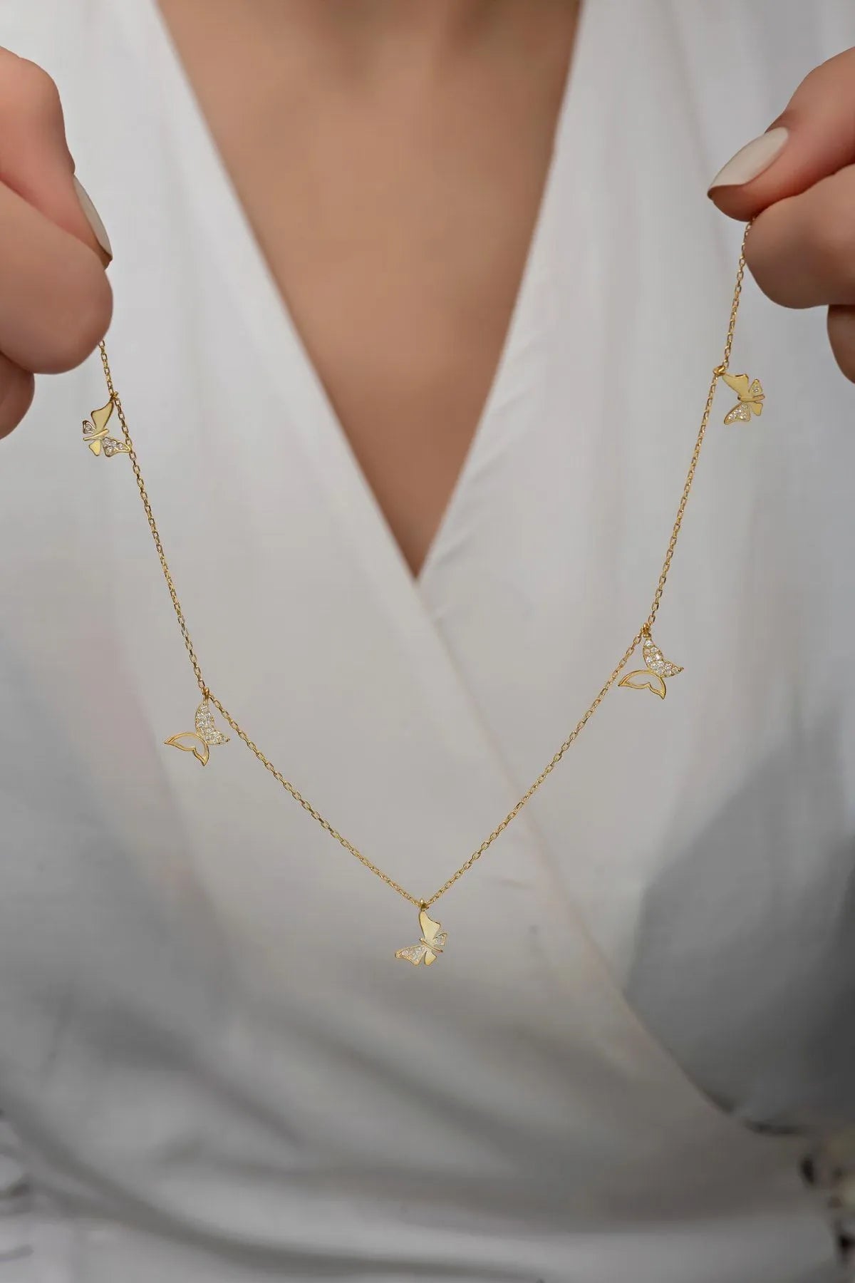 Gold Kelebek 925 Ayar Gümüş Şans Kolye
