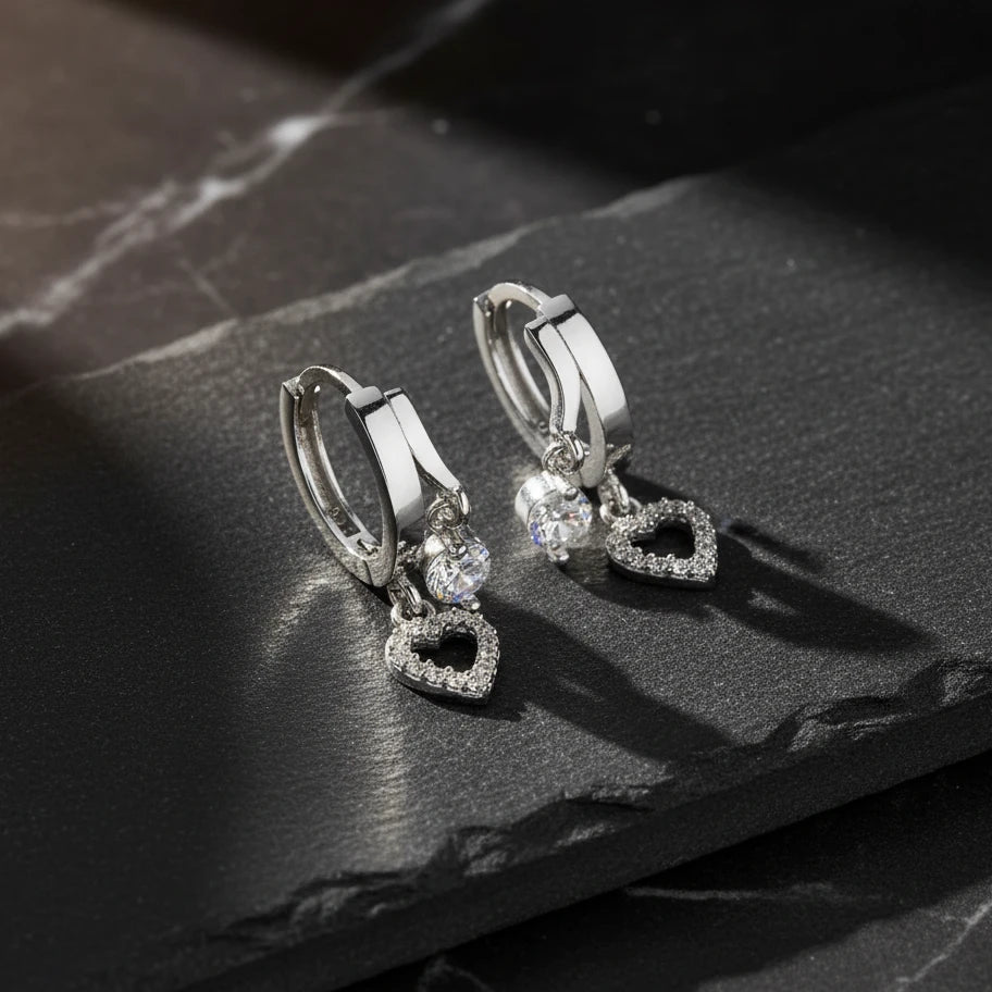 Double Heart Glow - 925 Sterling Silver Earrings