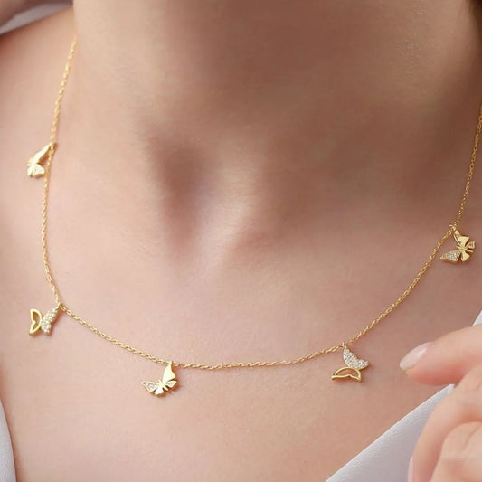 Gold Kelebek 925 Ayar Gümüş Şans Kolye
