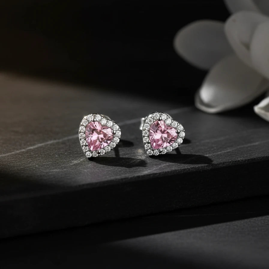 Pink Heart – 925 Ayar Gümüş Küpe