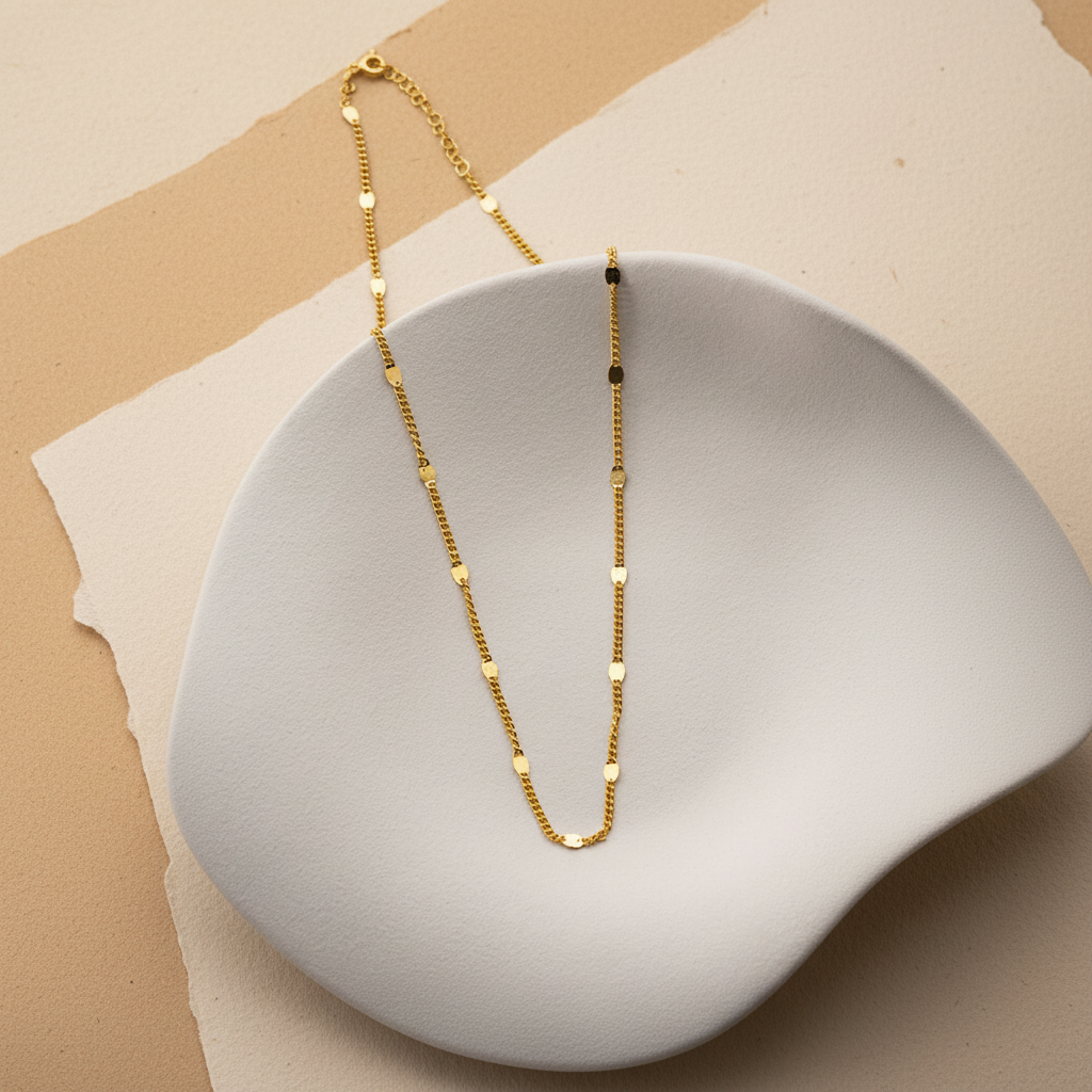 Halskette mit Plättchen | 925 Silber Vergoldet