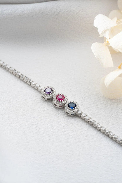 Trinity Spark 925 Ayar Gümüş Su Yolu Bileklik – Üç Renkli Işıltı