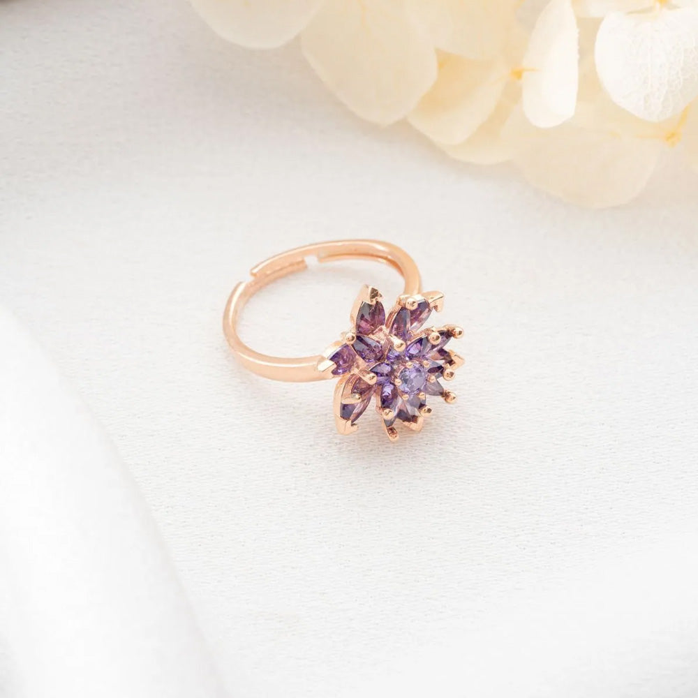 925er Silber Verstellbarer Lotus-Ring mit Lila Zirkonia