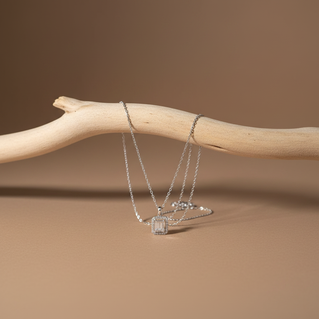 925 sterling silver baguette necklace