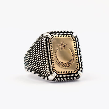 Anneau d'argent masculin de la lune étoile