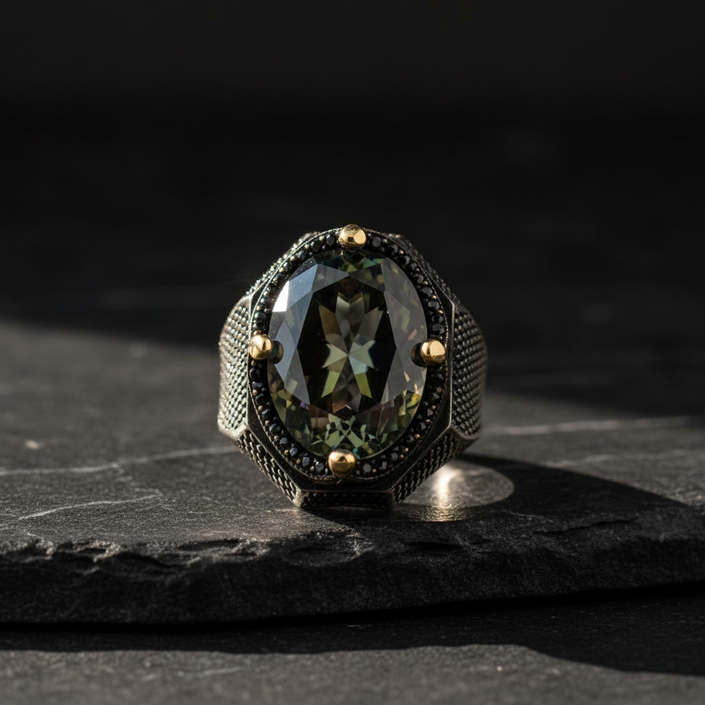 Silberner Herrenring mit Mystischer Topas