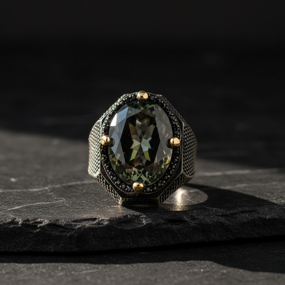 Silberner Herrenring mit Mystischer Topas
