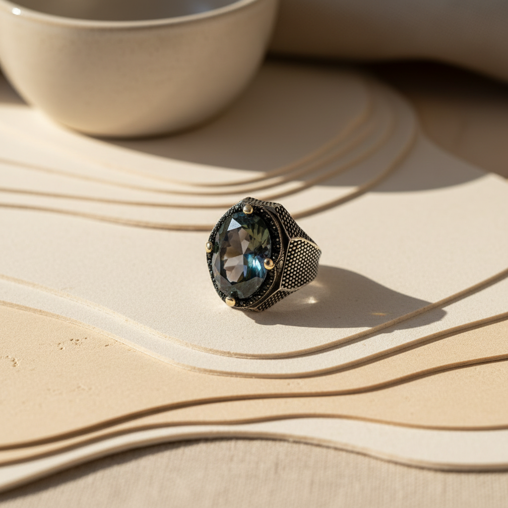 Silberner Herrenring mit Mystischer Topas