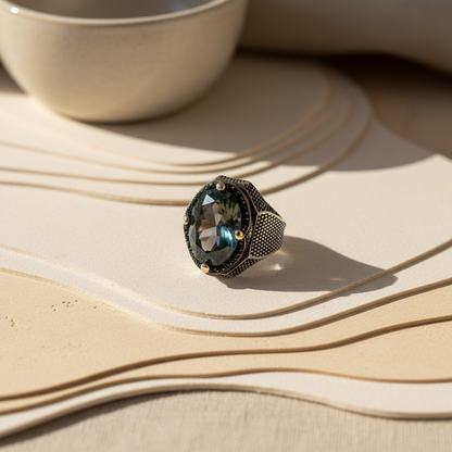 Silberner Herrenring mit Mystischer Topas