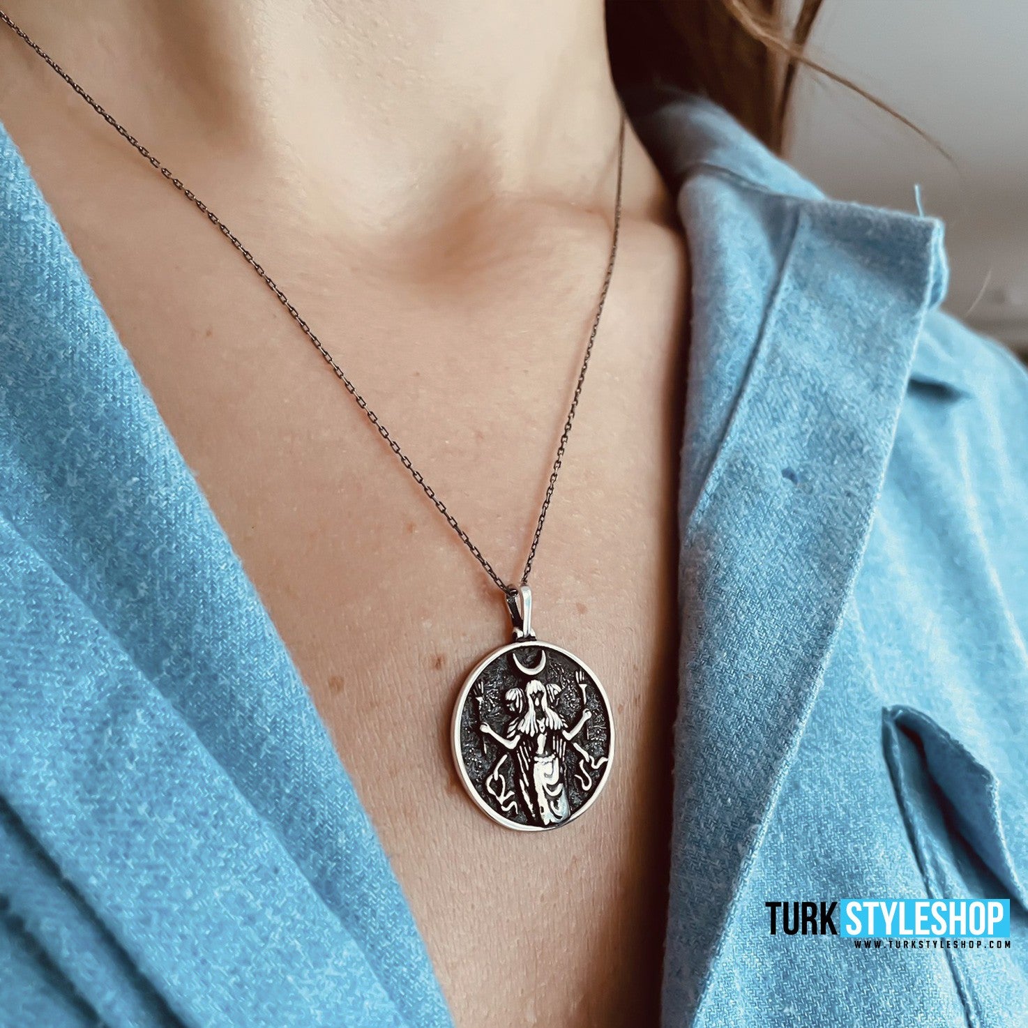 Moon Silver Medallion Necklace