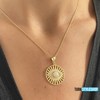 Şans Güneşi Altın Kaplama Gümüş Kolye