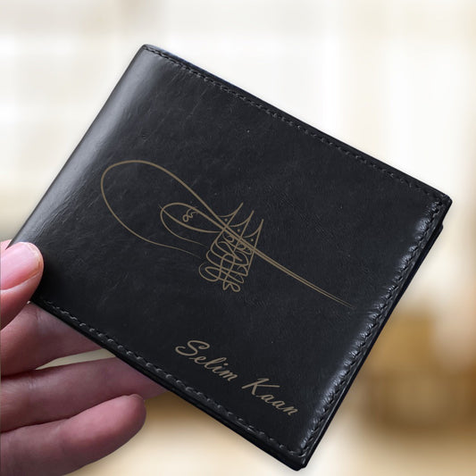 Tugra Custom Leather Wallet with Wood Gift Box