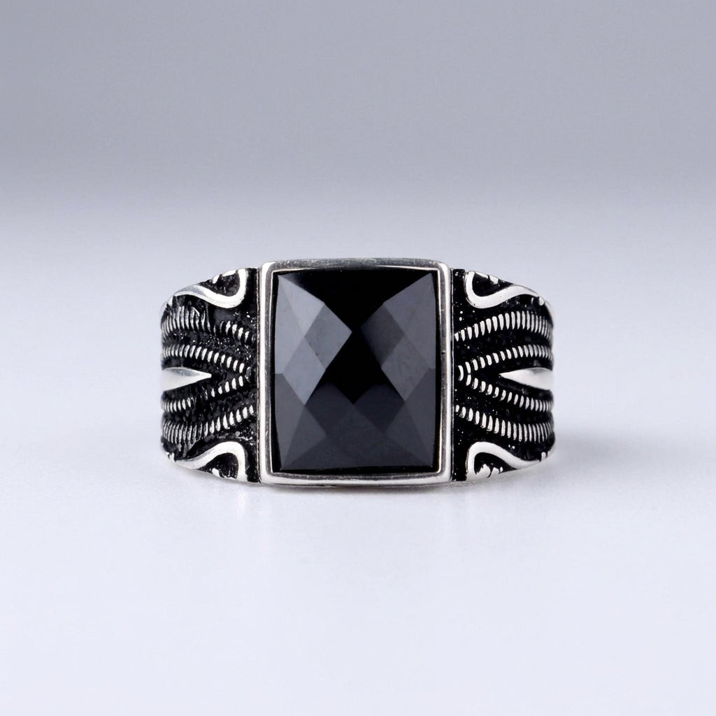 Onyx Crown Herrenring | 925 Silber