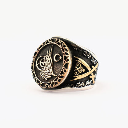 Ottoman Tughra Sword Design Silver Ring