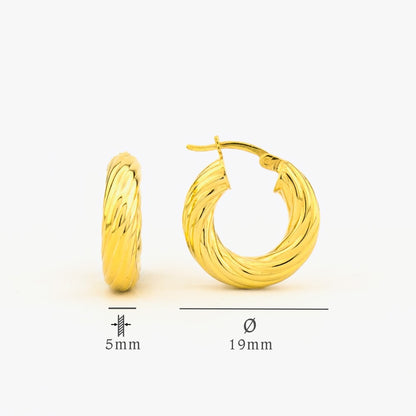 Çizgili Halka Küpe - 925 Ayar Gümüş - 19 mm