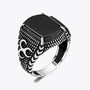 Three crescent onyx stones silver ring