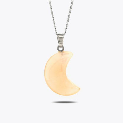 Pink quartz natural stone moon necklace