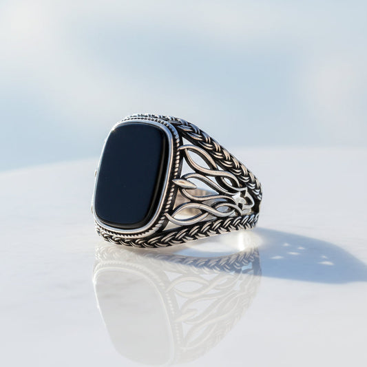 Black Onyx Stone Men's Silver Ring