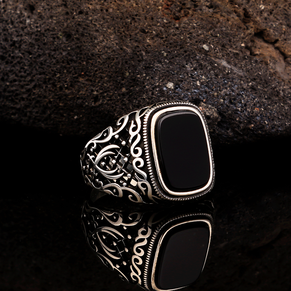 Zulfikar swords with onyx stones with swords silver ring