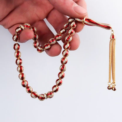 Rosaire en argent sterling en émail en émail rouge 925