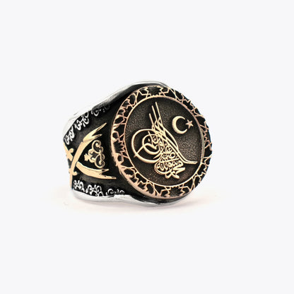 Ottoman Tughra Sword Design Silver Ring