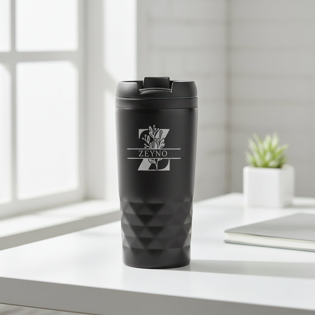 Monogram Harfli RVS Siyah Termos Bardak