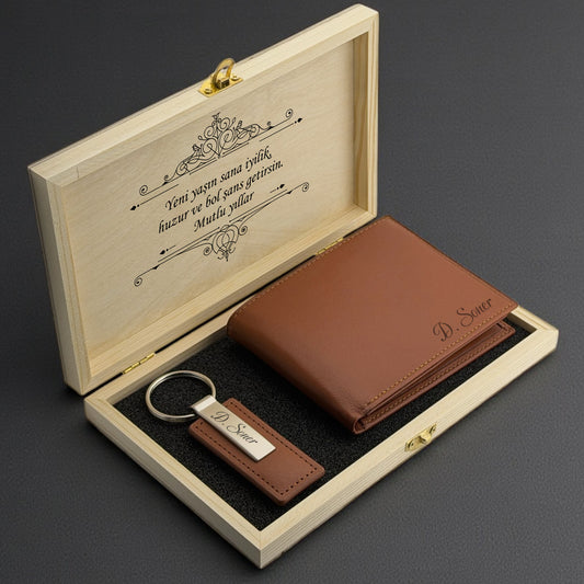 Kişiye Özel Deri Cüzdan & Anahtarlık Hediye Seti