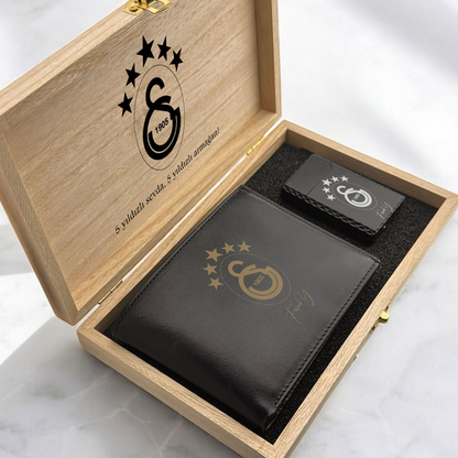 GS Fan Fan Fan Private Lighter and Wallet Set - Véritain cuir