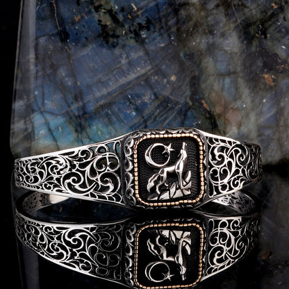 Bozkurt et Moon Star Motif 925 Bracelet pour hommes en argent sterling