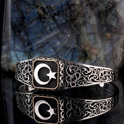 Motif Moon Star 925 Bracelet mâle en argent sterling