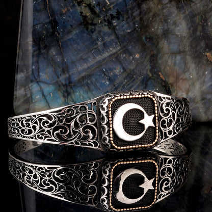 Motif Moon Star 925 Bracelet mâle en argent sterling