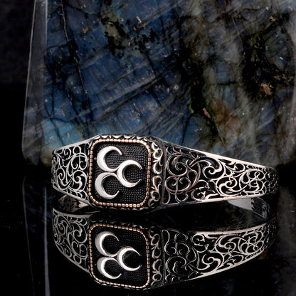 925 Bracelet pour hommes en argent sterling avec trois motifs Crescent