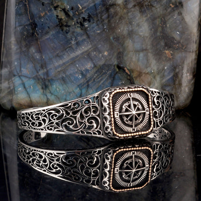 925 Bracelet pour hommes en argent sterling avec motif de boussole