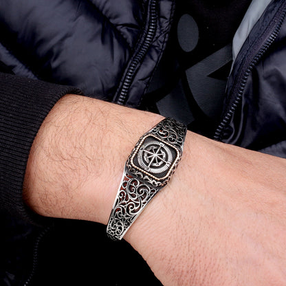 925 Bracelet pour hommes en argent sterling avec motif de boussole