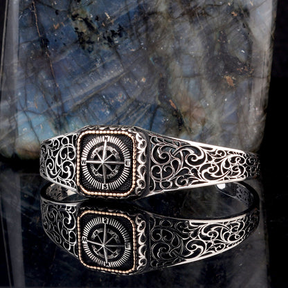 925 Bracelet pour hommes en argent sterling avec motif de boussole
