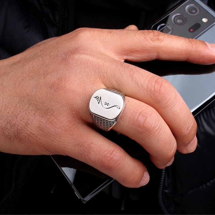 925 Sterling Silver No Written Figured Men's Ring