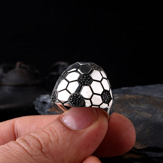 925 Ayar Gümüş Futbol Topu Erkek Yüzük