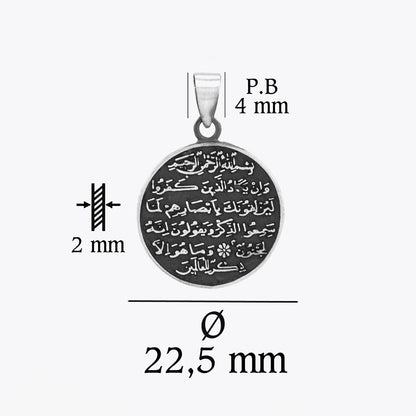 Ayet-el Kursi ve Nazar Dualı Çift Taraflı Gümüş Kolye