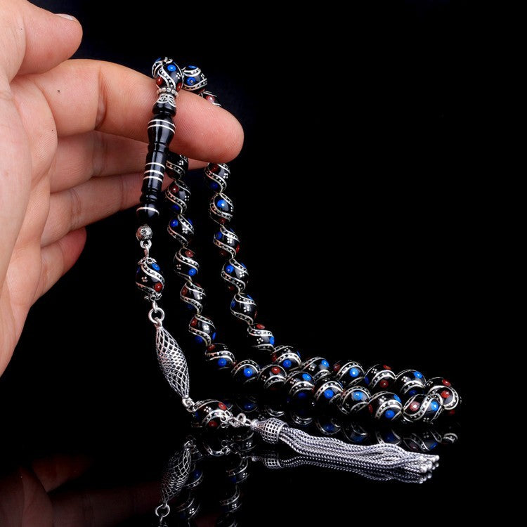 Jet Stone Tasbih Misbaha with 925s Silver Tassel