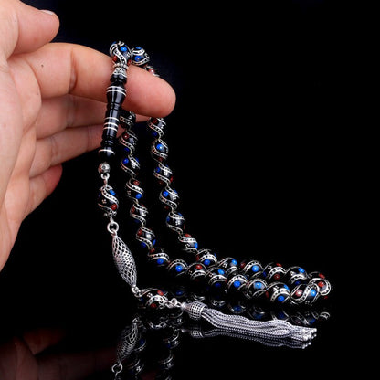 Fabrication manuelle Blue Email Erzurum Oltu Silver Tesbih